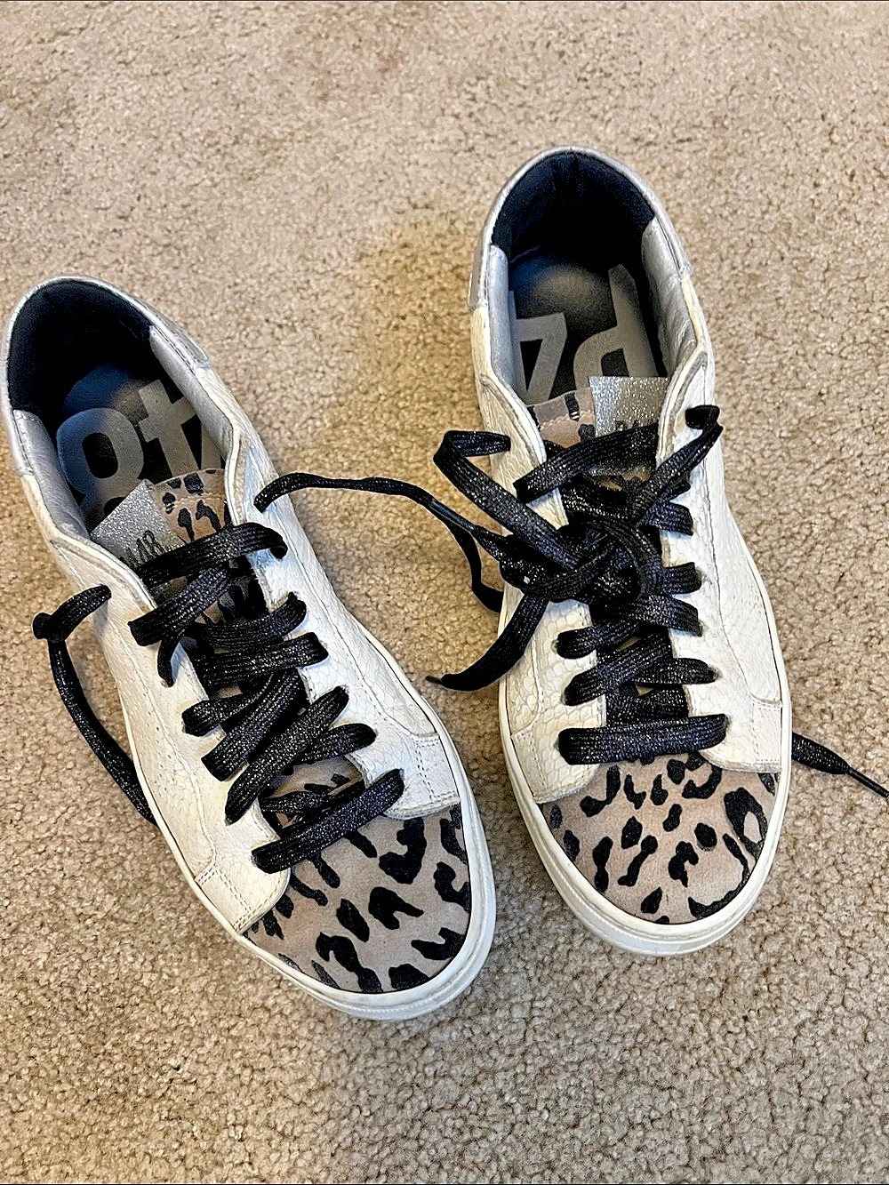 P448 Women's Leopard Print Sneakers in White & Silver